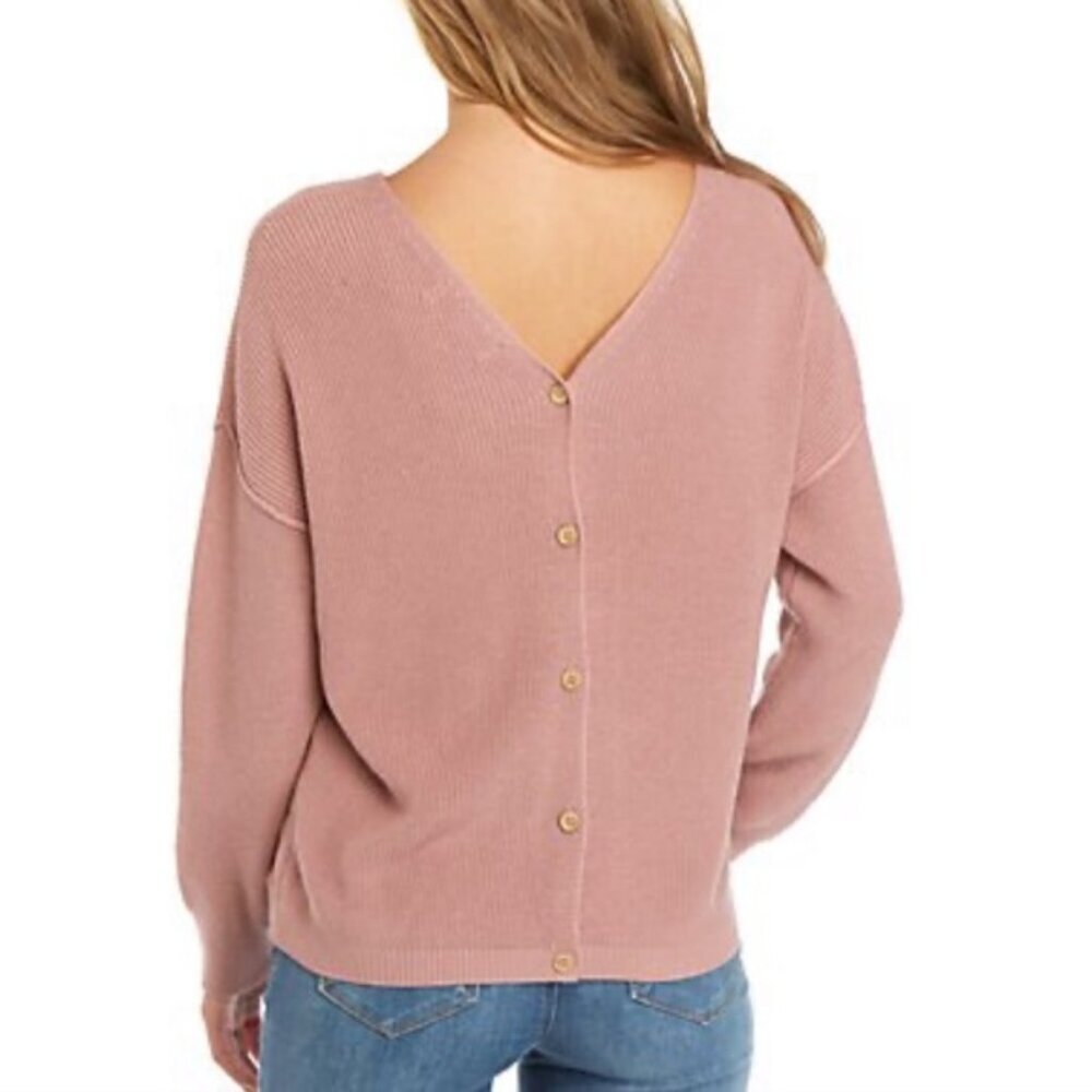 Hippie Rose - Pink Button-Back V-Neck Knit Sweater - Size S​